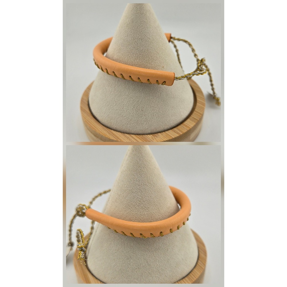 Fendi Selleria Leather Whipstitch Adjustable Bracelet Peach Gold Silver Charm - Picture 4 of 8